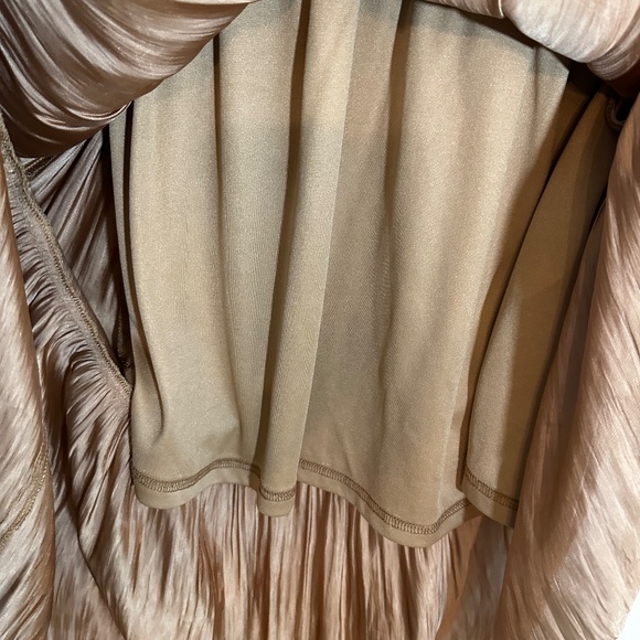 Copper Metallic Smocked Puff Sleeve Party Holiday Dress - Picture 7 of 10